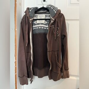 American Eagle Outfitters Brown Hooded Sweater Jacket